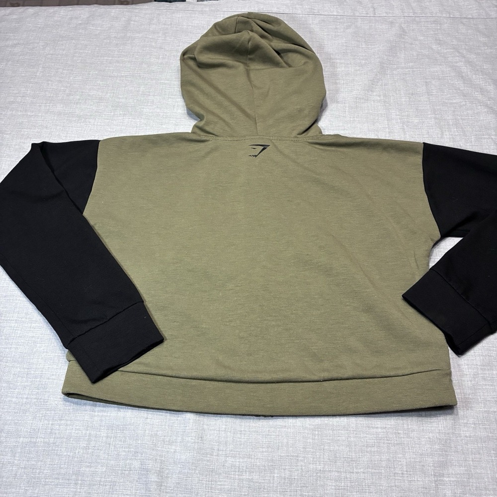 Gymshark Cropped Hoodie Womens Small Green Black Full Zip Hood Athletic - Picture 9 of 10